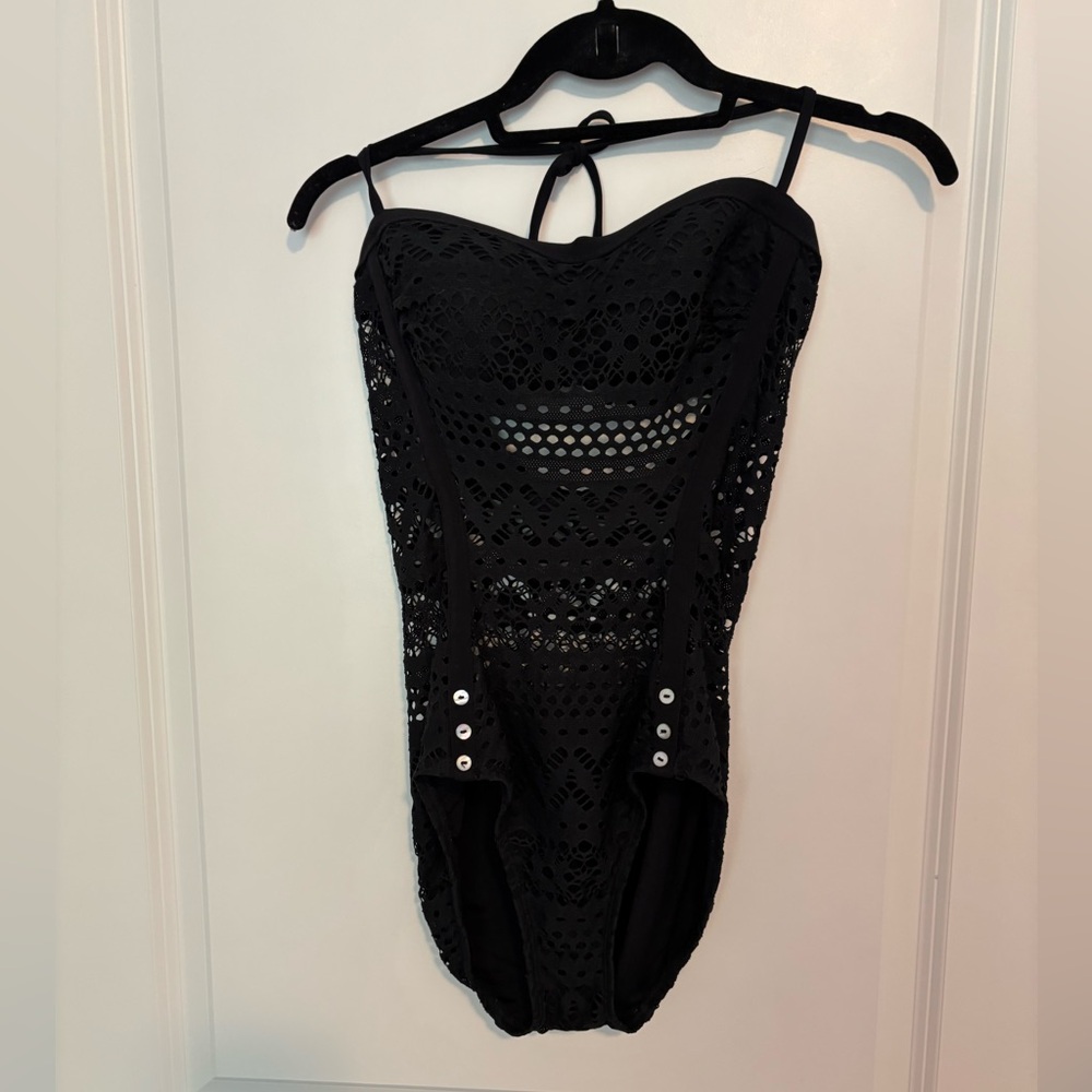 Robin Piccone Black Crochet Swimsuit